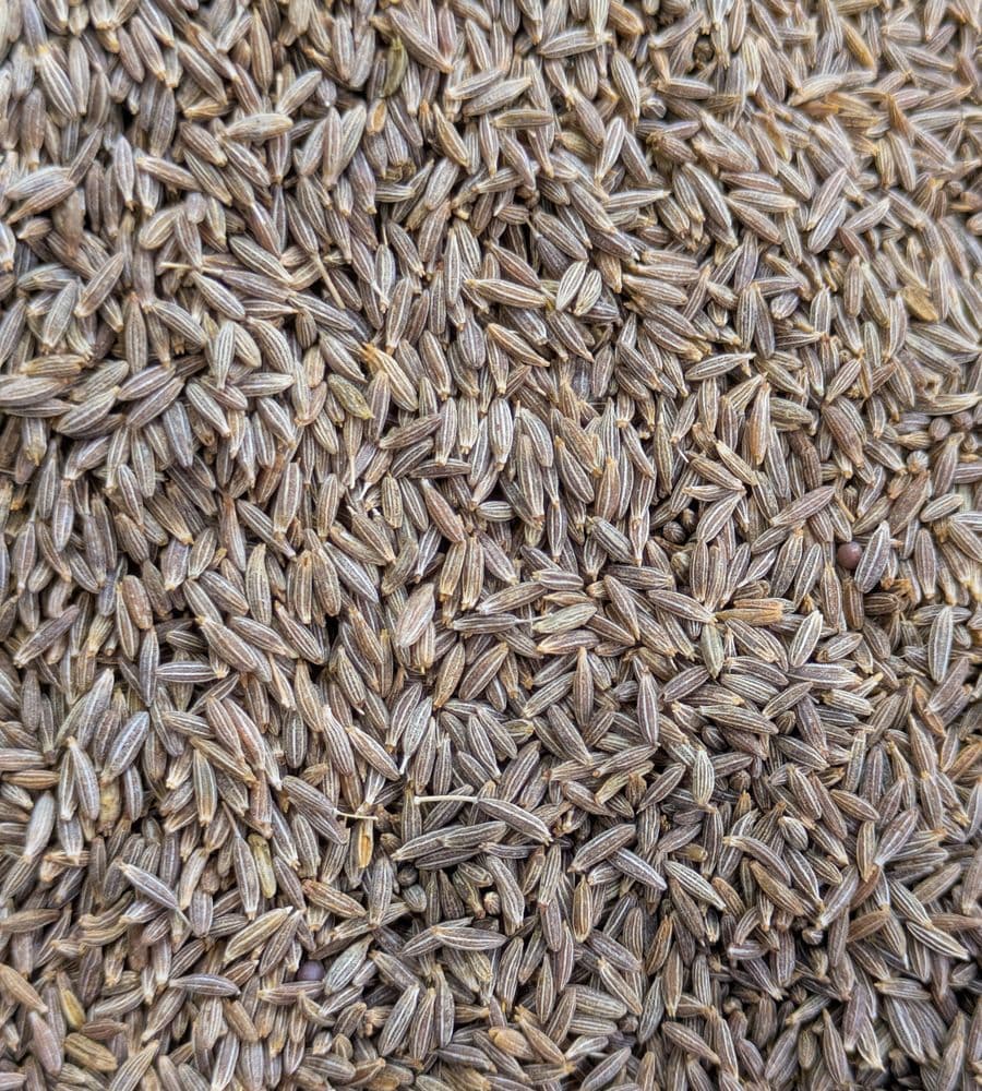 A heap of whole cumin seeds